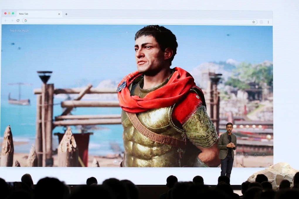 Google CEO Sundar Pichai speaks during the GDC Game Developers Conference on Tuesday in San Francisco. Photo: Getty Images/AFP