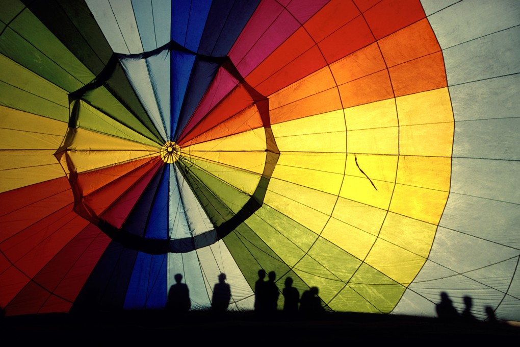 The rainbow-hued interior of a hot-air balloon. Picture: Alamy