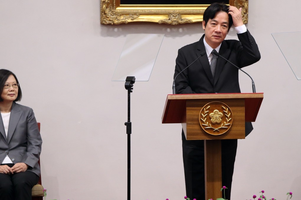 Taiwanese President Tsai Ing-wen looks on as then premier-designate William Lai speaks during a press conference in Taipei in September 2017. Lai has challenged Tsai for the DPP’s nomination to contest the 2020 presidential election. Photo: CNA
