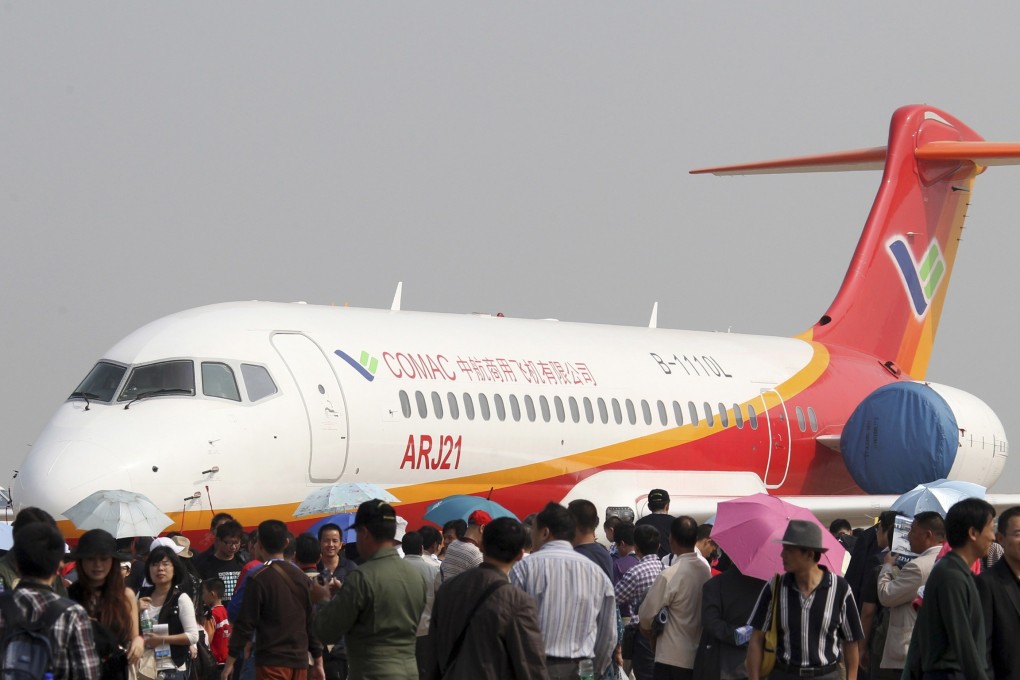 An ARJ21 made by Commercial Aircraft Corp of China (Comac), on display during the 9th China International Aviation & Aerospace Exhibition in Zhuhai on November 16, 2010. Photo: Reuters