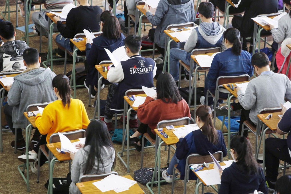 Students sit the DSE examination at the Kiangsu-Chekiang College in North Point. Photo: Handout
