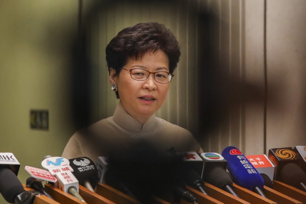 Hong Kong Chief Executive Carrie Lam meets the media in Tamar before an Executive Council meeting. Photo: K. Y. Cheng