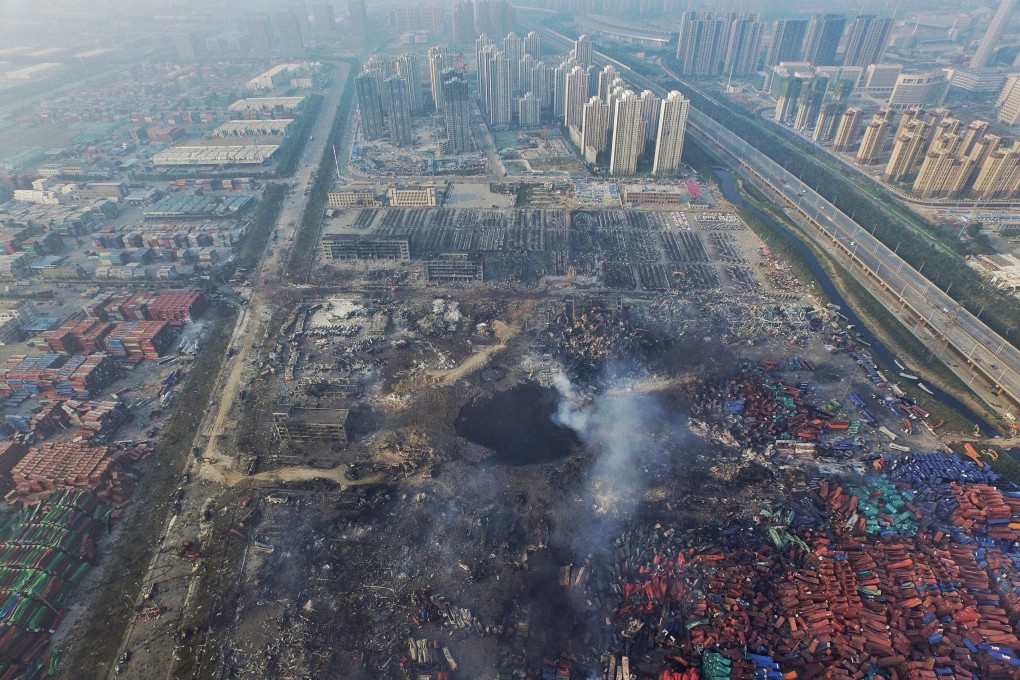 The aftermath of the 2015 Tianjin blast that killed 173 people, many of whom were firefighters. Photo: EPA