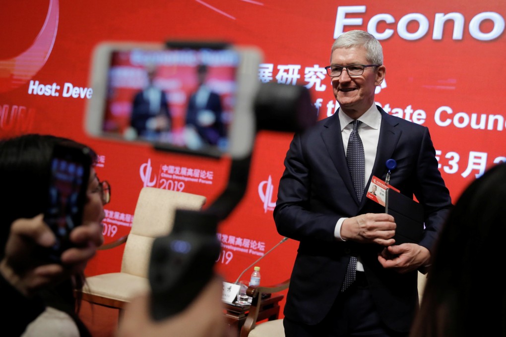 Apple chief executive Tim Cook attends the China Development Forum in Beijing on March 23, 2019. Photo: Reuters