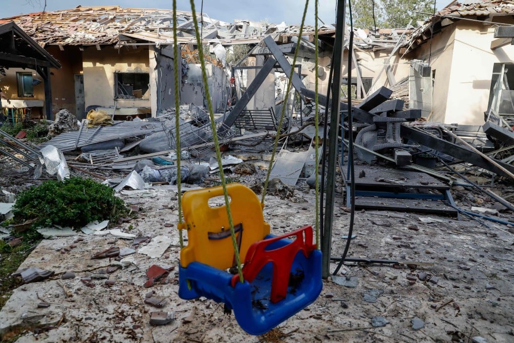 The aftermath of the rocket attack in the community of Mishmeret, north of Tel Aviv. Photo: AFP