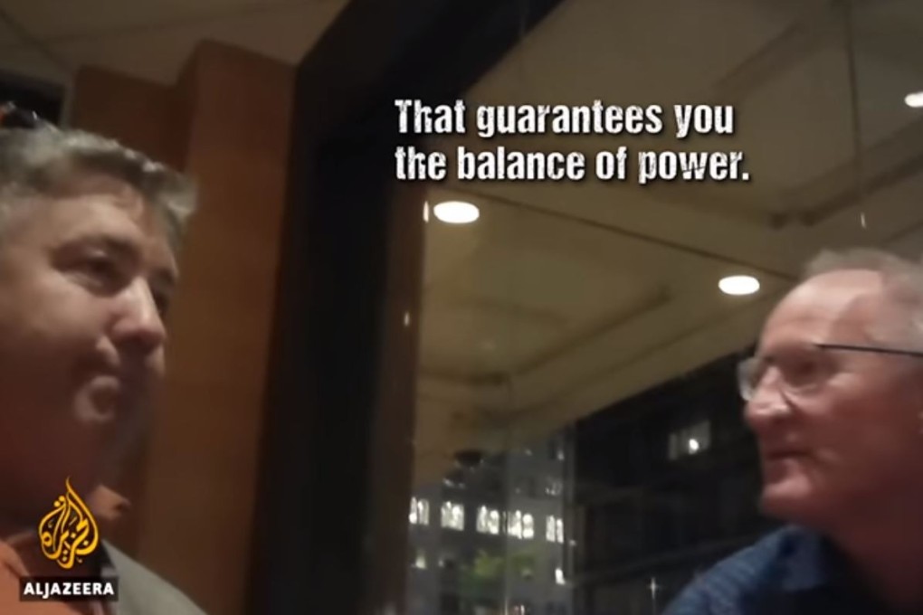 Australian One Nation party figure Steve Dickson (right) in a scene from the Al Jazeera investigation. Photo: Al Jazeera