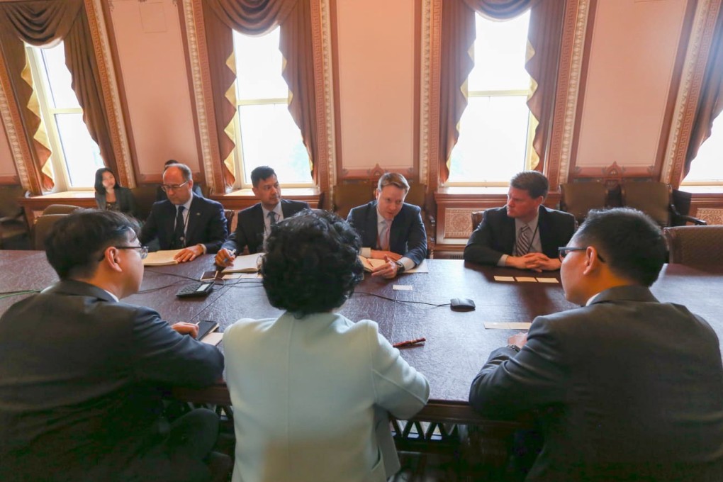 Anson Chan, along with lawmakers Dennis Kwok and Charles Mok meets US National Security Council officials in Washington on March 22. Photo: Handout
