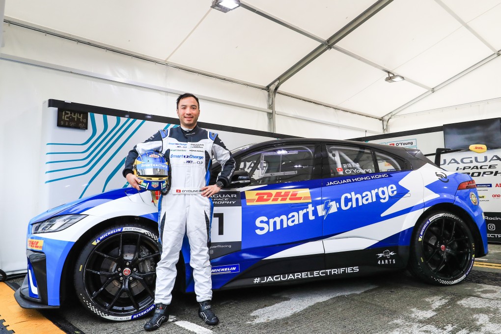 Hong Kong racing driver Darryl O’Young with the No. 1 Smart Charge Jaguar I-PACE eTROPHY racing car.