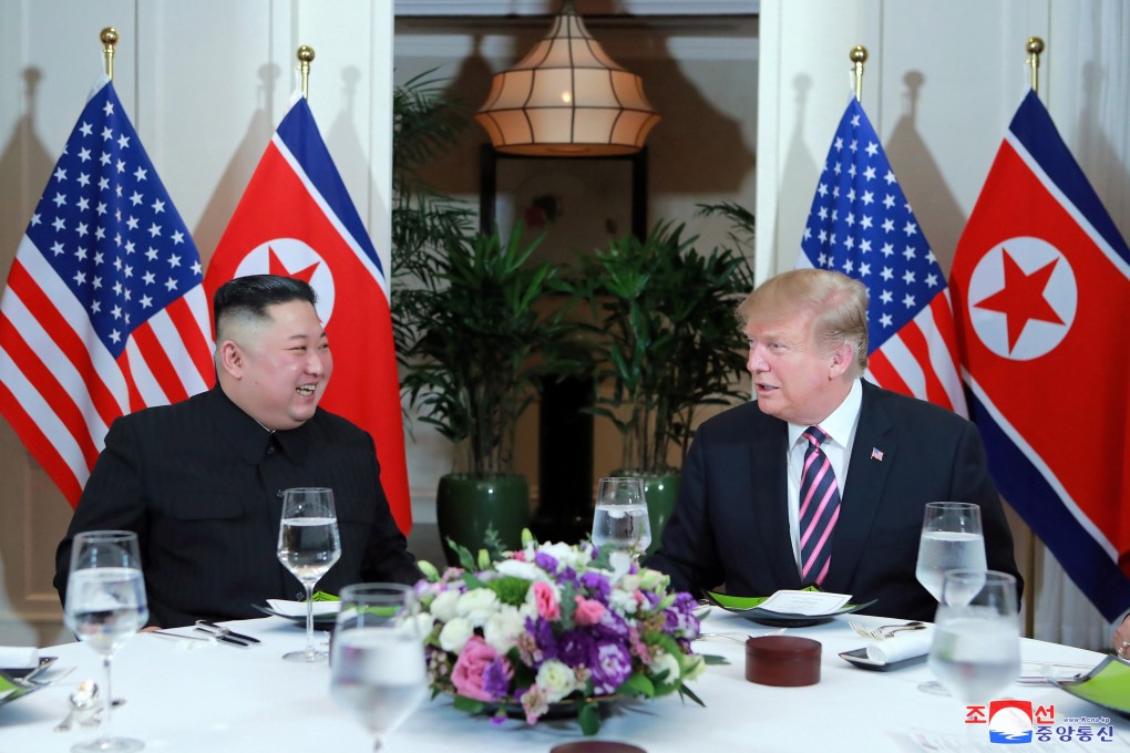 US President Donald Trump with North Korean leader Kim Jong-un at their summit in Hanoi. Photo: EPA