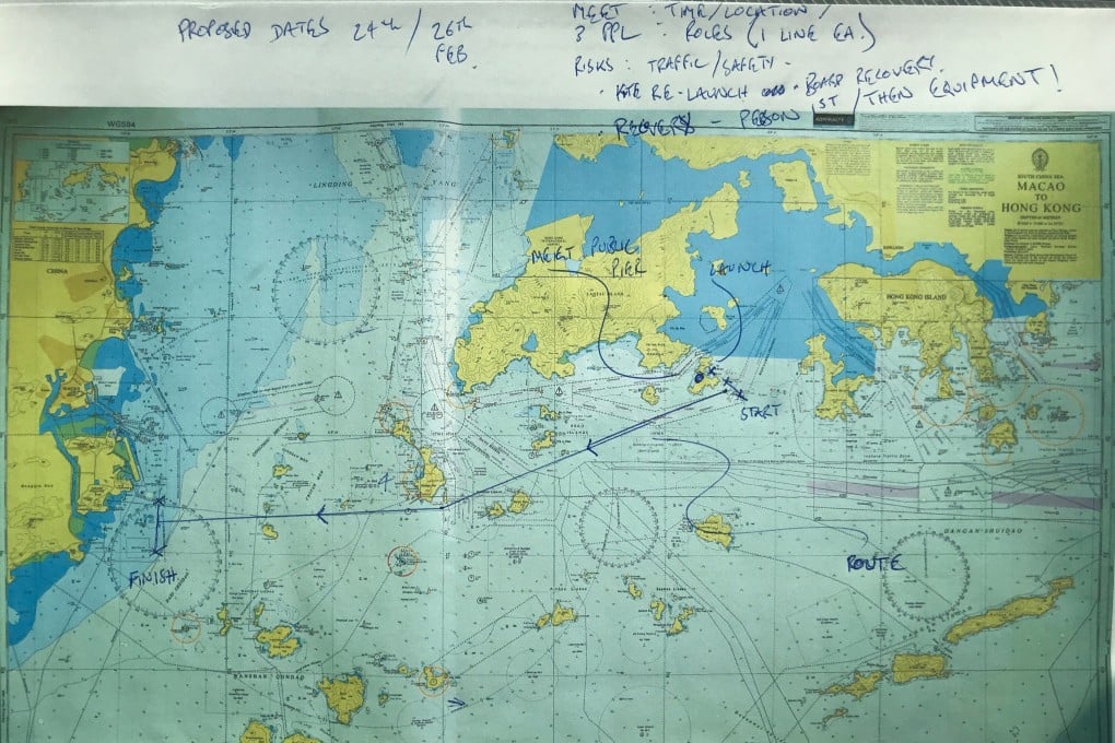 Hong Kong kitesurfer Hillian Siu’s route map for her journey from Soko Island, southwest of Hong Kong’s Lantau Island, across the Pearl River Delta to Macau on March 1 this year. She wants to lead a mass sail of the route to raise awareness of marine pollution.