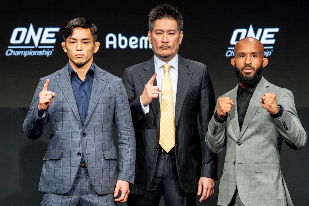 Yuya Wakamatsu and Demetrious Johnson face off at the One Championship press conference in Tokyo. Photos: One Championship