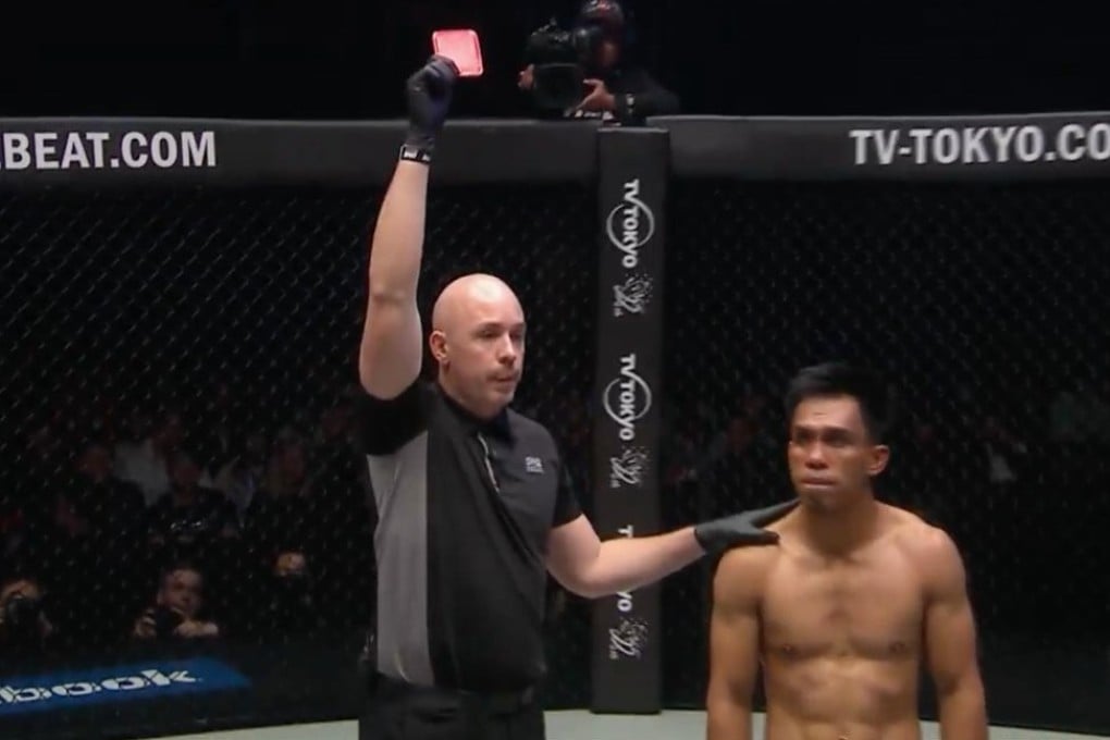 Kevin Belingon is disqualified for illegal blows against Bibiano Fernandes. Photos: One Championship