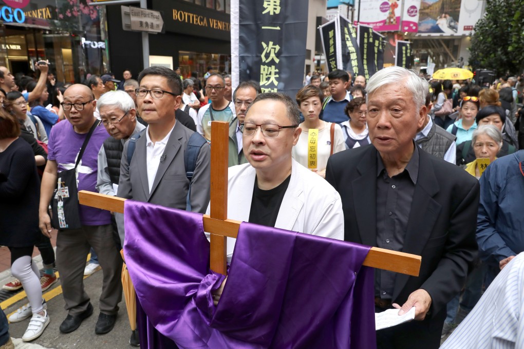 Occupy co-founders Chan Kin-man, Benny Tai, and Chu Yiu-ming joined their supporters in a march from Causeway Bay to government offices in Admiralty. Photo: Dickson Lee