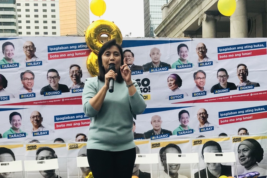 Philippine vice-president Leni Robredo addresses a rally in Hong Kong. Photo: Mary Ann Benitez