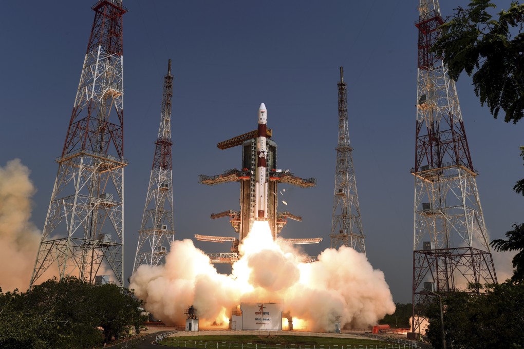 The Polar Satellite Launch Vehicle C-45 lifts from Satish Dhawan Space Centre at Sriharikota in Andhra Pradesh state. Photo: AP