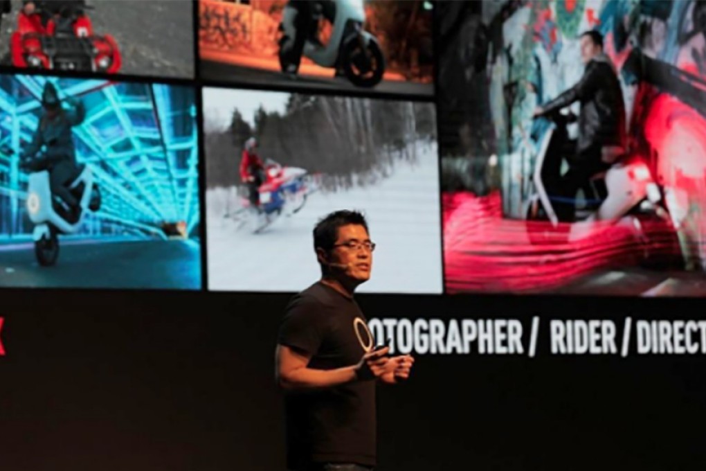 Li Yan, chief executive of Niu Technologies, speaks during a live product presentation. Photo: Handout