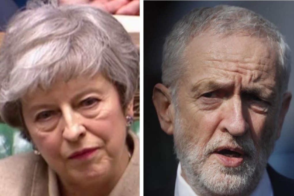 British Prime Minister Theresa May and opposition Labour leader Jeremy Corbyn. Photos: AFP and AP