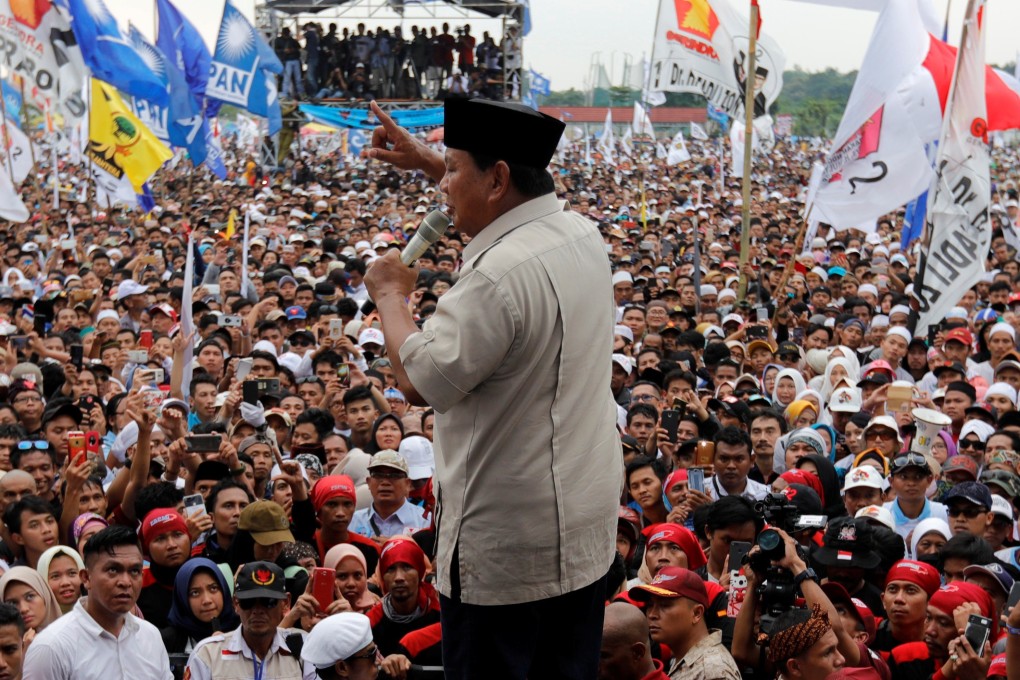 Prabowo Subianto at a campaign rally in Bogor, West Java province. Photo: Reuters