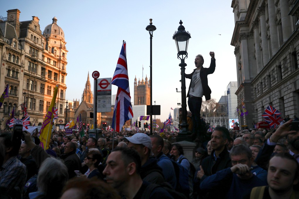 Pro-Brexit protesters outside the Houses of Parliament in London on March 29, 2019. Photo: Reuters