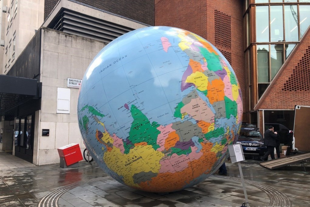 The sculpture, The World Turned Upside Down by English artist Mark Wallinger, was unveiled outside LSE’s student activity centre on March 26. Photo: CNA