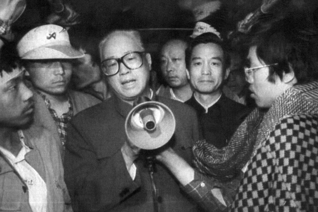 Purged Chinese Communist Party leader Zhao Ziyang, centre, addressing students in May 1989 at Tiananmen Square in Beijing. Photo: AFP