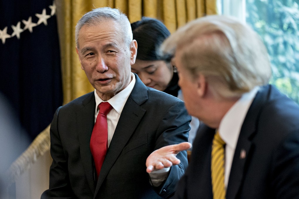 Chinese Vice-Premier Liu He speaks to US President Donald Trump during their meeting in the Oval Office on Thursday. Photo: Bloomberg