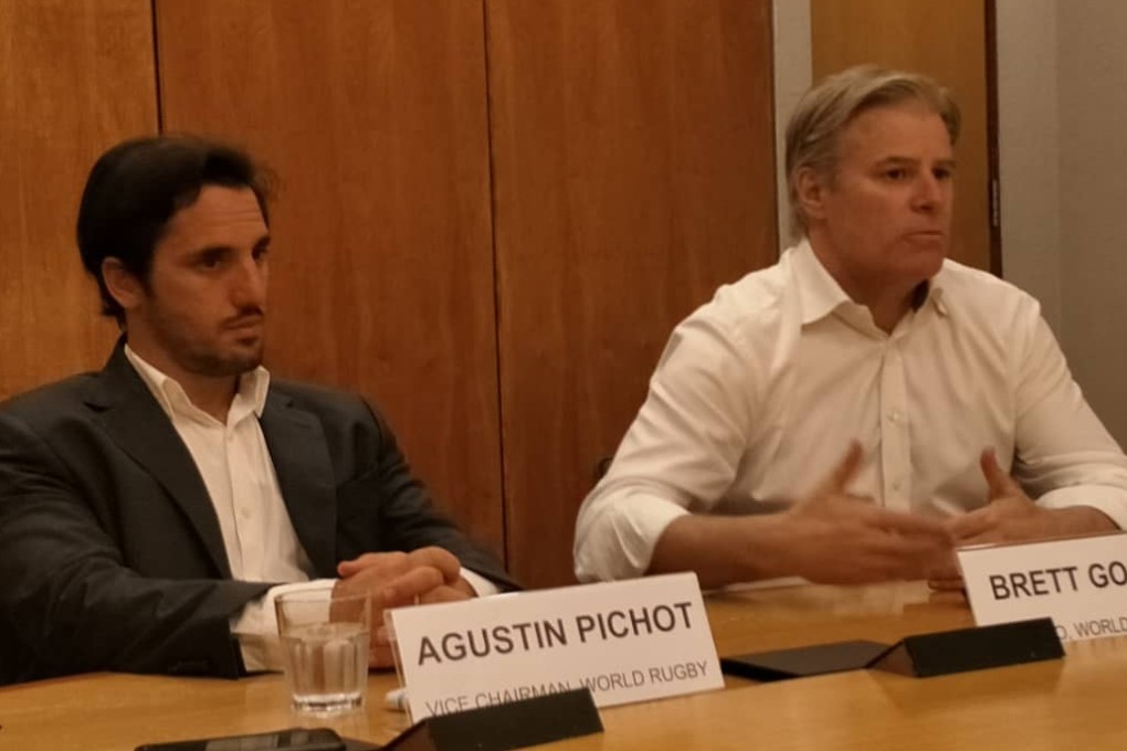 Agustin Pichot and Brett Gosper speak at Olympic House on the sidelines of the Hong Kong Sevens. Photo: SCMP