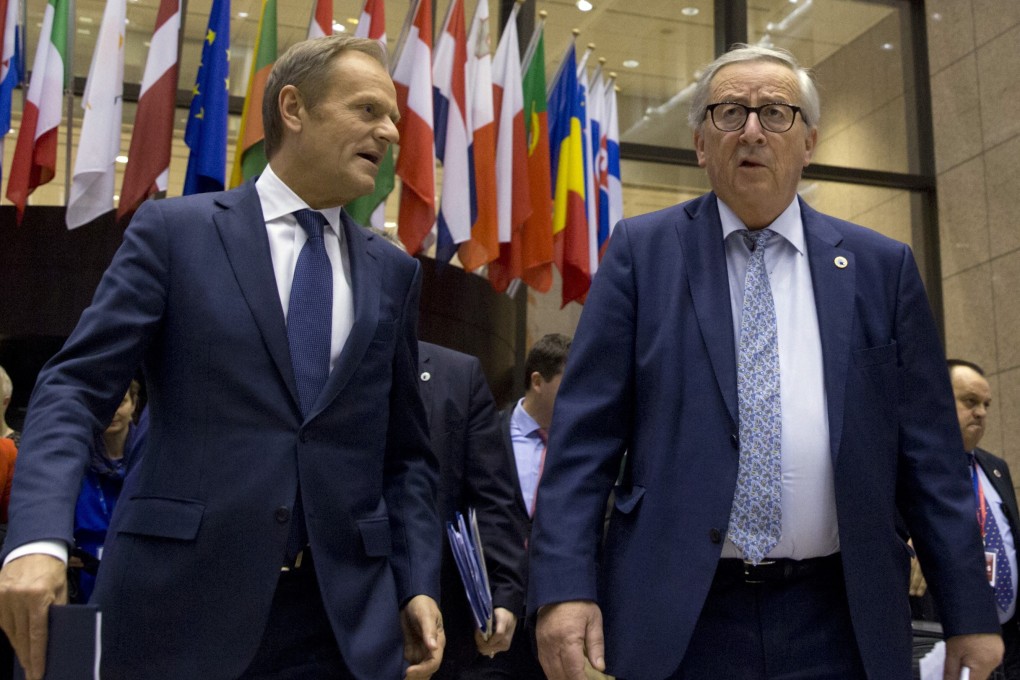 China has strived to conclude an agreement with European Council President Donald Tusk (left) and European Commission President Jean-Claude Juncker. Photo: AP