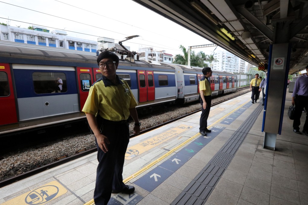 MTR staff on the platform at Tai Wai station on the East Rail Line. Photo: Felix Wong