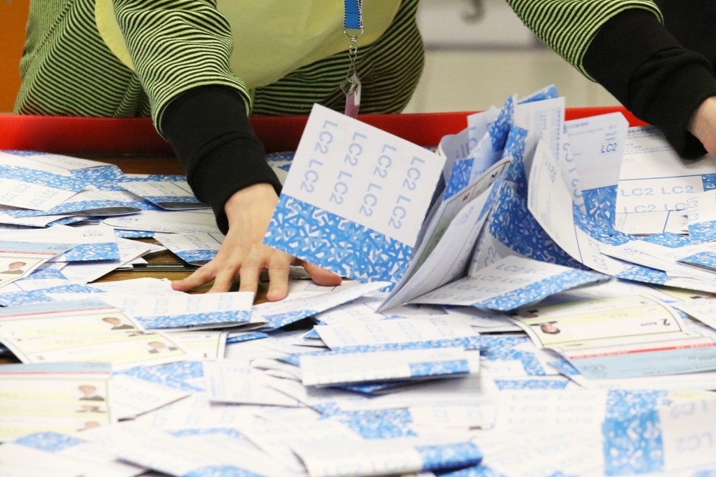 The register contained details of voters from the polling station at SKH Ho Chak Wan Primary School in Tsing Yi. Photo: Felix Wong