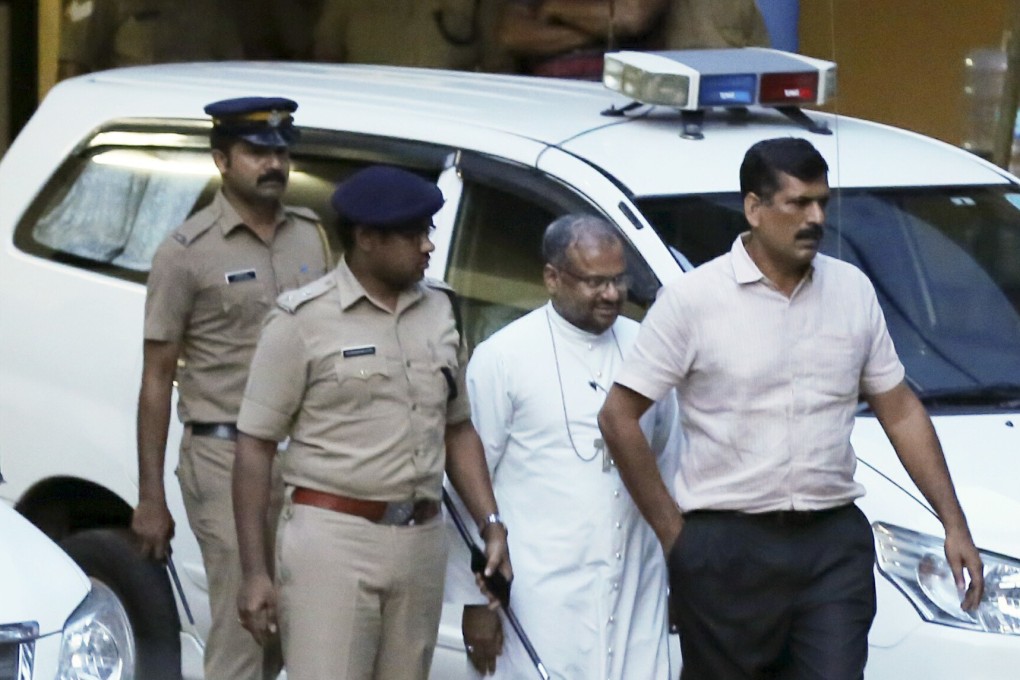 Franco Mulakkal, centre, has denied the allegations. Photo: AP