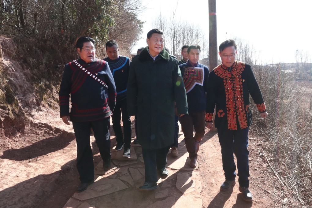 Chinese President Xi Jinping learns about the lives of impoverished villagers and the work on targeted poverty alleviation in Sanhe Village, in Liangshan Yi Autonomous Prefecture, Sichuan province, in February 2018. Photo: Xinhua