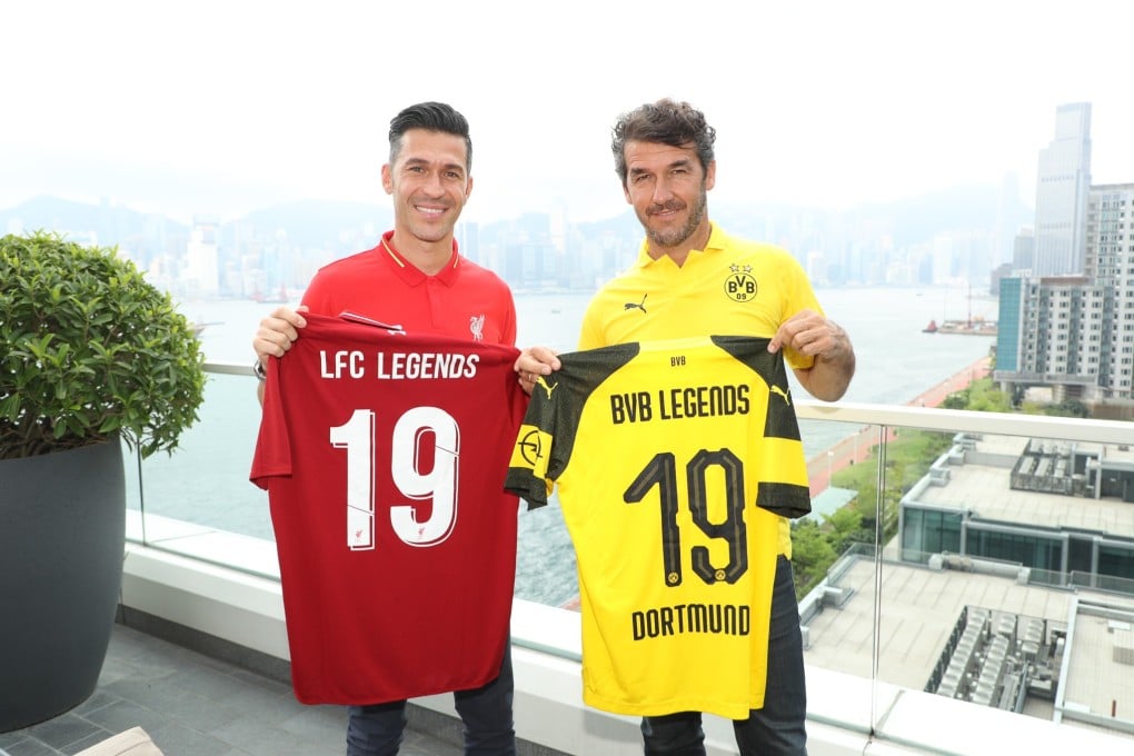Luis Garcia and Karl-Heinz Riedle in Hong Kong to launch the countdown to their legends match on June 8. Photos: Handout