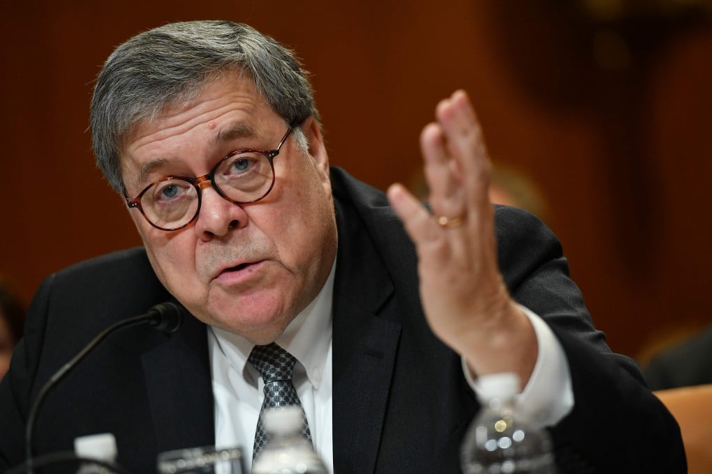 US Attorney General William Barr testifies during a hearing on Capitol Hill on Wednesday. Photo: AFP