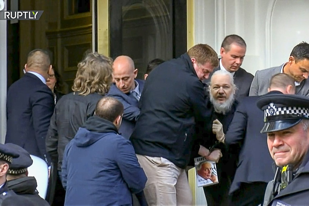 WikiLeaks founder Julian Assange being dragged out of the Ecuador embassy in London by British police on April 11, 2019. Picture: Ruptly