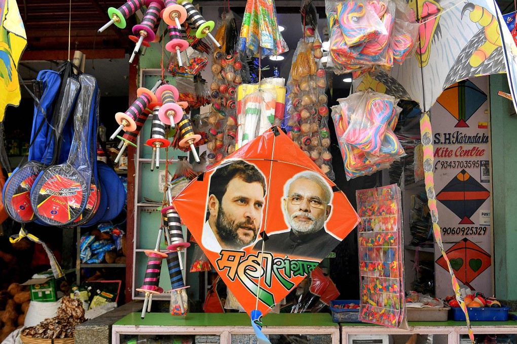 Kites bearing images of main election rivals, Prime Minister Narendra Modi (right) and opposition Congress president Rahul Gandhi, on display at a store in Bangalore on April 10. India’s general election, to be held over nearly six weeks starting on April 11, will see some 900 million voters cast their ballots in the world’s biggest democracy. Photo: AFP