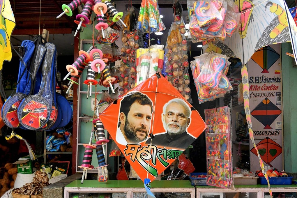 Kites bearing images of main election rivals, Prime Minister Narendra Modi (right) and opposition Congress president Rahul Gandhi, on display at a store in Bangalore on April 10. India’s general election, to be held over nearly six weeks starting on April 11, will see some 900 million voters cast their ballots in the world’s biggest democracy. Photo: AFP