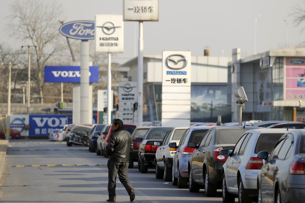 Total vehicle sales fell to 2.52 million in March, 5.2 per cent down from a year earlier, the China Association of Automobile Manufacturers said on Friday. Photo: AFP