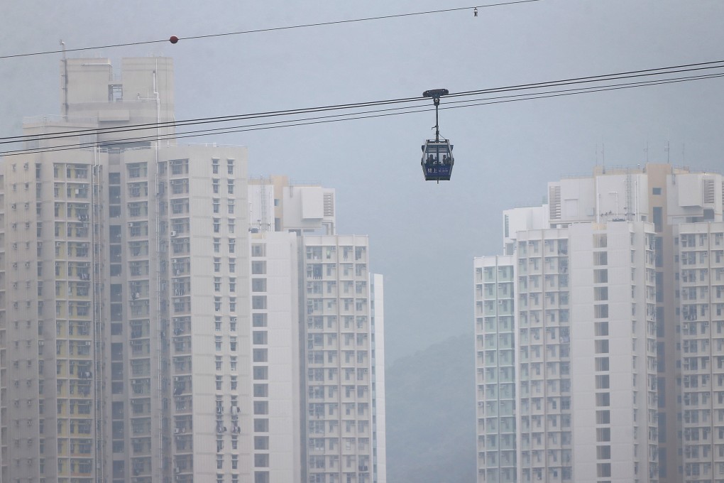 The Ngong Ping 360 cable car service will resume when the weather improves. Photo: Sam Tsang
