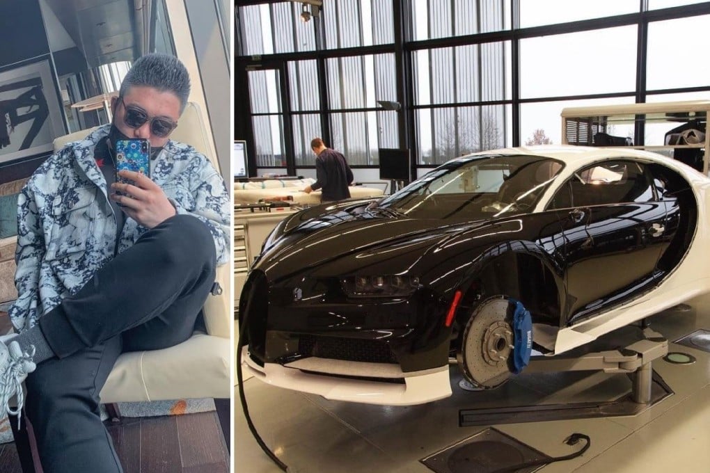 Ding Chen, in a selfie posted to his Instagram account, and a March 12 photo of his new Bugatti Chiron, undergoing extensive customisation before delivery in Vancouver. Photos: Ding Chen