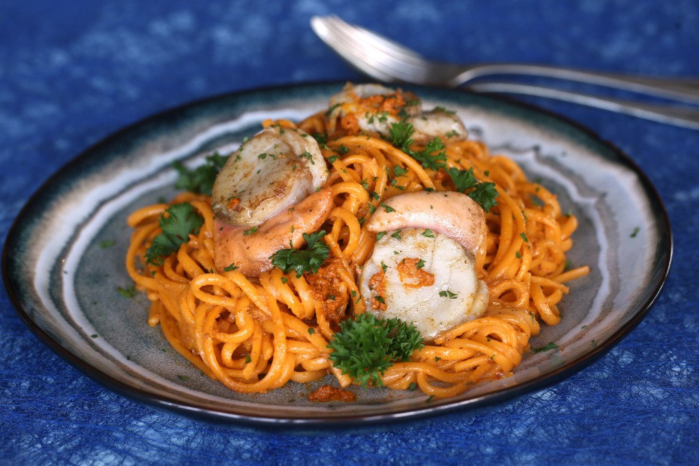 Susan Jung’s linguine with crab fat, seared scallops and bottarga. Photo: Jonathan Wong. Styling: Nellie Ming Lee