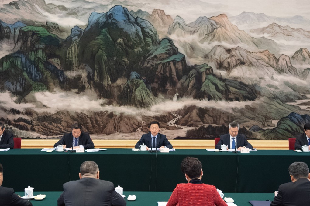 Chinese Vice Premier Han Zheng (centre) presides over a meeting on the development of the bay area. As part of integration plans, Beijing has offered Hongkongers the chance to work as civil servants on the mainland. Photo: Xinhua