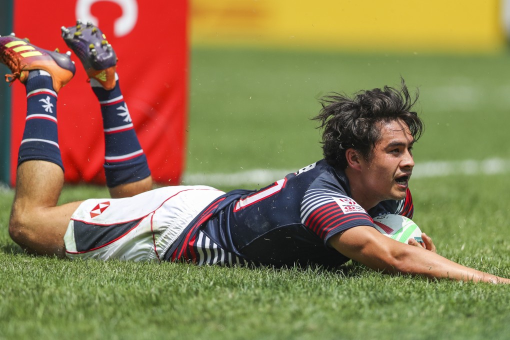 Hong Kong's Russell Webb, shown here scoring a try at the Hong Kong Sevens, is one of HKRU’s poster boys for cultivating talent within. Photo: Winson Wong