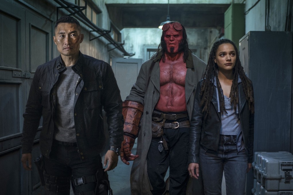 (From left) Daniel Dae Kim, David Harbour and Sasha Lane in a scene from the new Hellboy film. Photo: AP