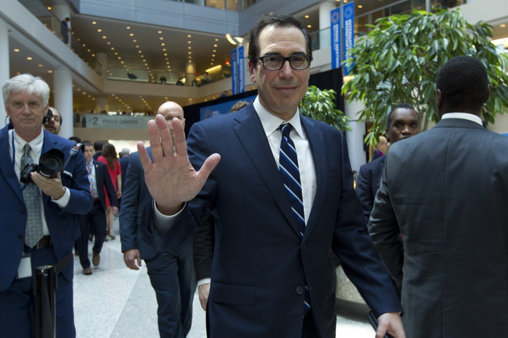 US Treasury Secretary Steven Mnuchin at the World Bank/IMF spring meetings in Washington on Saturday. Photo: AP