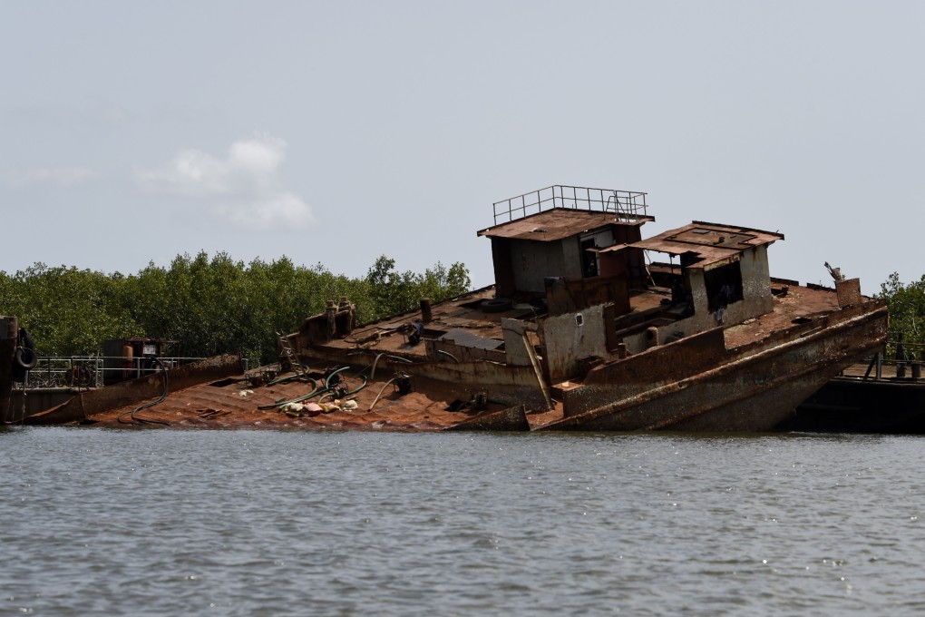 An abandoned shipwreck in Lagos’ waterways, Nigeria on April 8, 2019. Photo: AFP