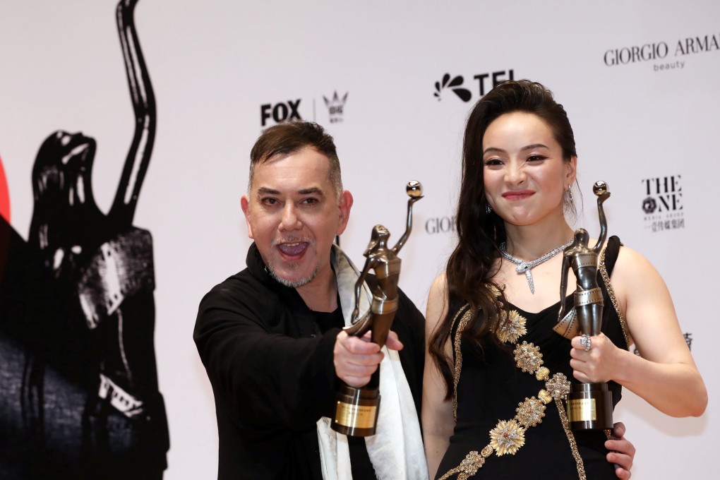 Anthony Wong and Chloe Maayan celebrate their best actor and actress awards at the 38th Hong Kong Film Awards. Photo: Sam Tsang