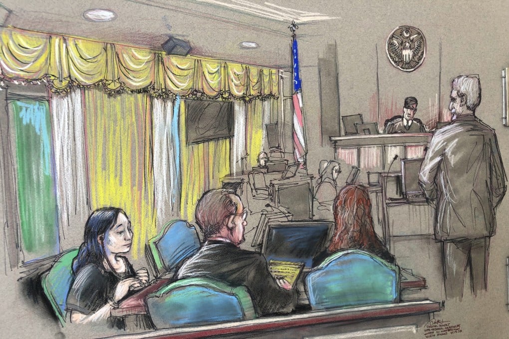 In this court sketch, Yujing Zhang, left, charged with lying to enter US President Donald Trump's Mar-a-Lago resort, listens at a hearing on Monday before federal Magistrate Judge William Matthewman in West Palm Beach, Florida. Zhang, considered a flight risk, was denied bail. Photo: Daniel Pontet via AP