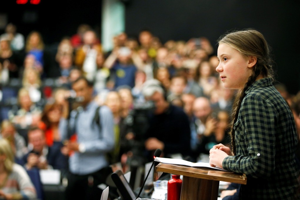 Swedish environmental activist Greta Thunberg delivers a speech during a meeting with the environment committee of the European Parliament in Strasbourg, France, on Tuesday. Photo: Reuters