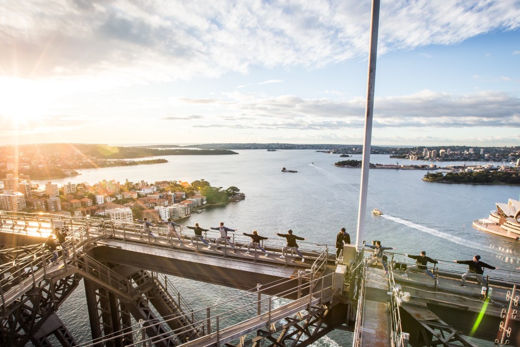 A view from the Sydney Harbour Bridge on June 21, 2016 captures yoga participants on International Yoga Day. Photo: Xinhua